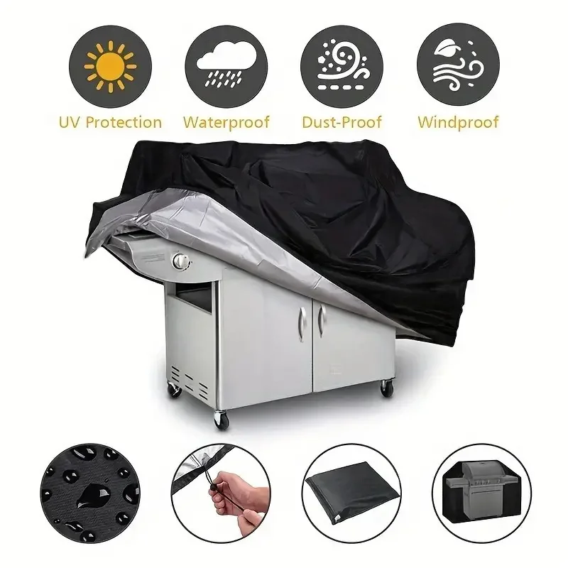 210D Bbq Grill Cover Waterproof Uv & Dust Protection Fits Most Models Durable Outdoor Cooking Accessory For Outdoor Grill