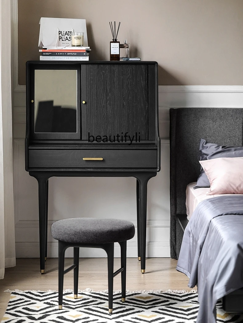 Nordic Solid Wood Dressing Table Light Luxury Shutter Mid-Ancient Small Apartment Bedroom Integrated Storage Makeup Table