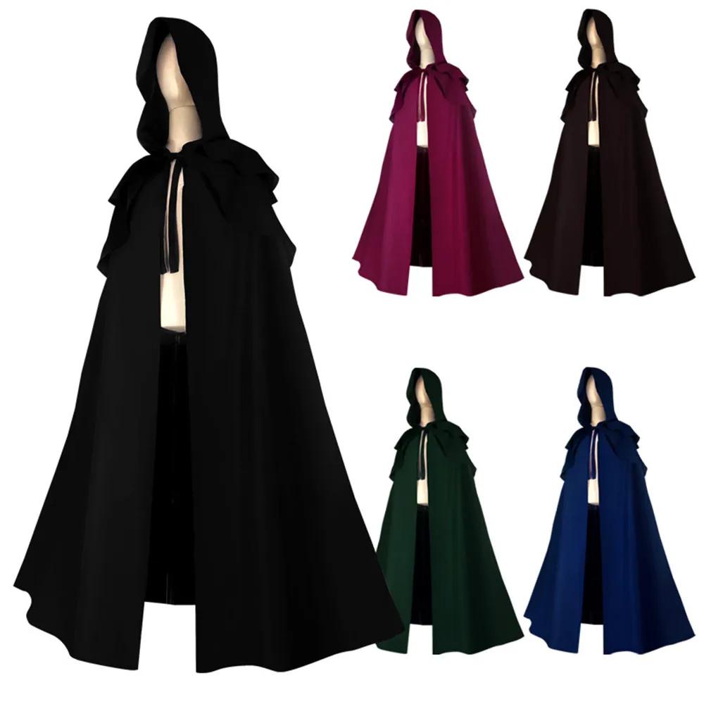 

Medieval Renaissance Hooded Long Coat Anime Wizard Priest Jackets For Female Vintage Gothic Halloween Cosplay Costumes