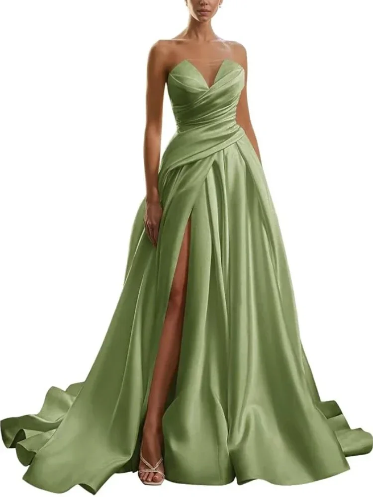 Customized High End Strapless Wedding Party Vestidos Elegant Fashion Draped Evening Dresses Slim Waist Temperament Sexy Feminine