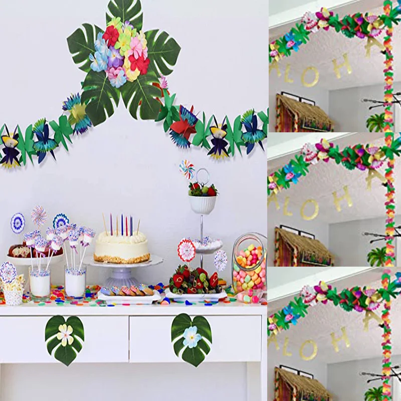 3m Hawaiian Party Paper Flower Banner Garland 3D Festival Party Banner Summer Tropical Party Hawaii Luau Wedding Decoration