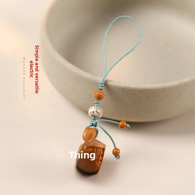 Chinese Style Lucky Blessing Natural Persimmon Wood Agarwood Carved Weight Shaped Small Pendant Phone Lanyard Bag Charm Wenwan