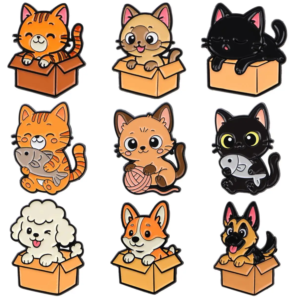 Nette schwarze Katze Emaille Pin Cartoon Tiere Brosche für Mantel Haustier Hunde Broschen Mode Revers Abzeichen Schmuck Geschenk für Freunde
