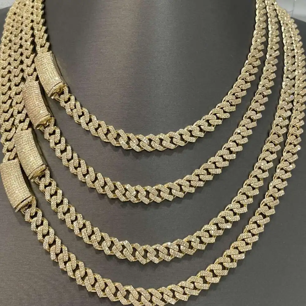 Hip Hop Rapper Cuban Link 8mm 10mm Double Row Moissanite Iced Out Cuban Link Chain Necklace