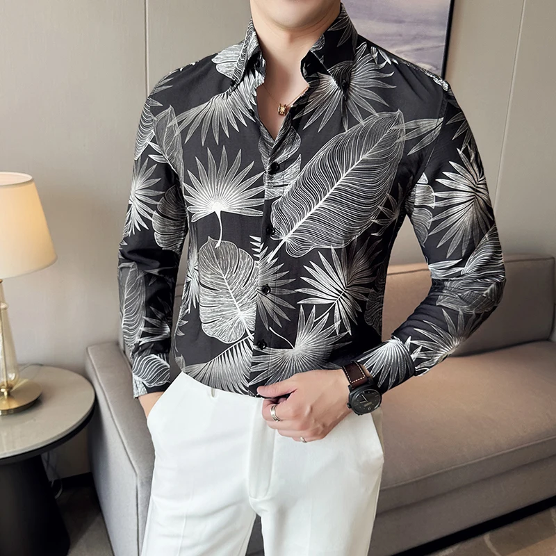 

2024, весенне-летние повседневные рубашки, мужская гавайская рубашка с длинным рукавом для пляжного отдыха, модная винтажная мужская рубашка-смокинг для социальных вечеринок