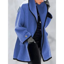 Fashionable and Sexy Long-Sleeved Hooded Woolen Coat with Large Lapel Design for Women