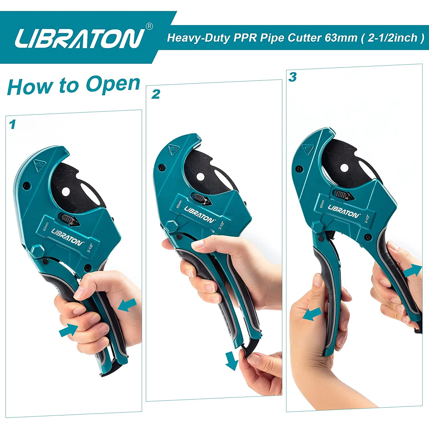 Libraton Ratchet-type Pipe and PVC Cutter, One-hand Fast Pipe Cutting Tool with Replacement Blade for Cutting 2-1/2\