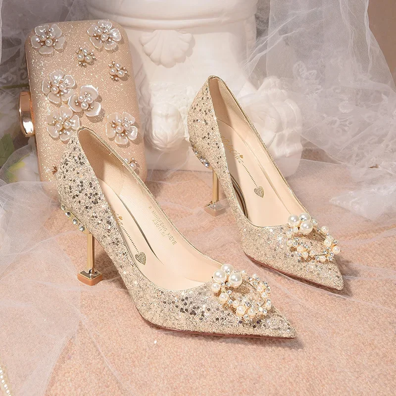 Women Shoes High Heels  Women Pumps Sequins High Heels Women Shoes Sexy Ladies Wedding Party Bow Tie Stiletto Heels