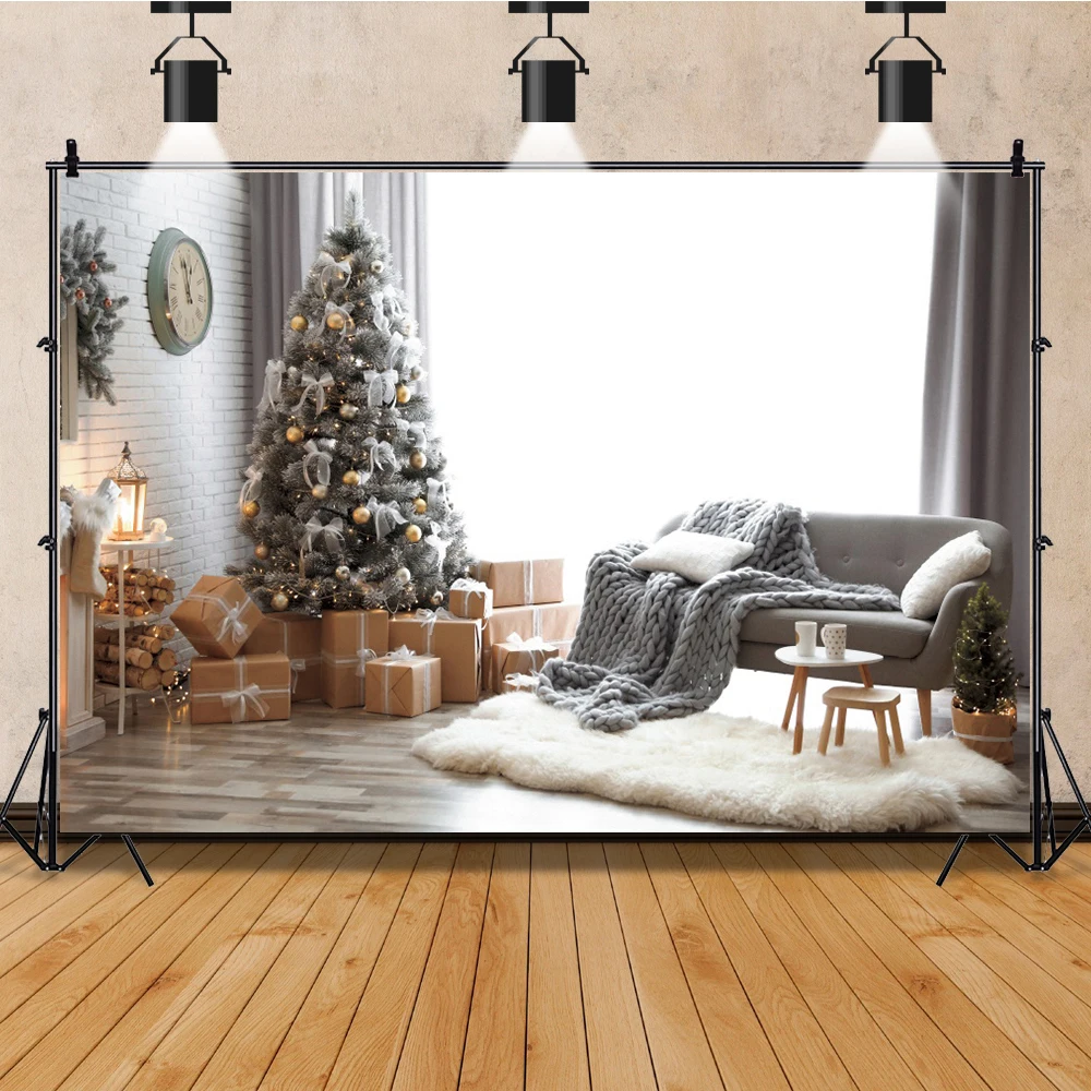 คริสต์มาสPhotozoneนาฬิกาGarlandเตาผิงภายในการถ่ายภาพพื้นหลังใหม่ปีตกแต่งบ้านฉากหลังPhotocall Photo Studio