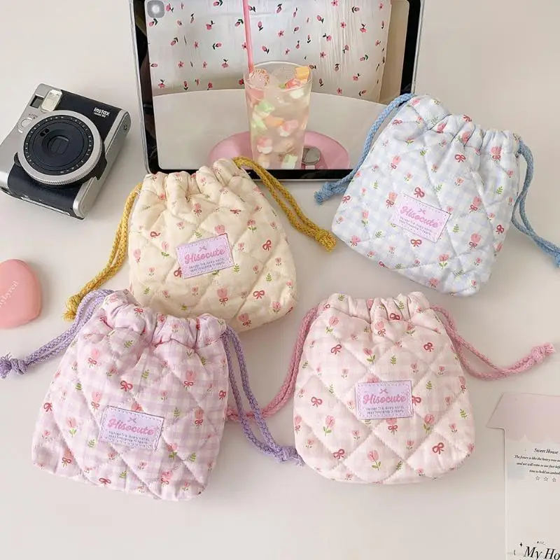 1 PCS Ins Cute Quilted Cotton Camera Bag, Soft Shockproof Dustproof Storage Pouch For CCD Camera