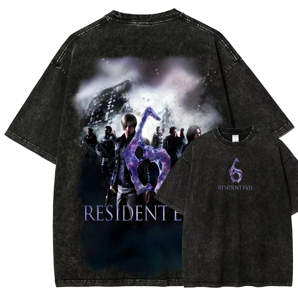 

Классическая ретро-футболка с графическим принтом Resident Evil, мужская и женская, повседневная, оверсайз, из выстиранного хлопка, в стиле стритвир, хип-хоп, топ