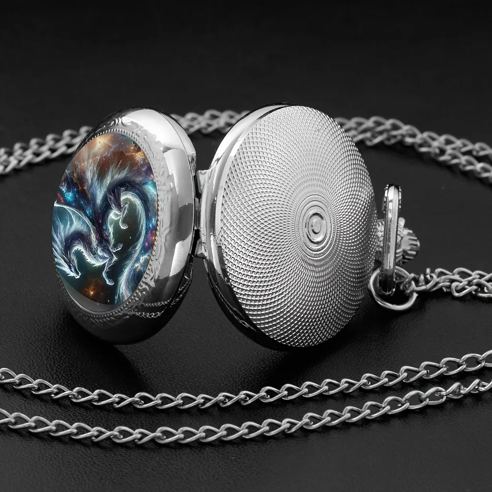 1pc Retro Creative Dragon Quartz Pocket Watch, Cool Silvery Necklace Pocket Watch, Gift Accessories