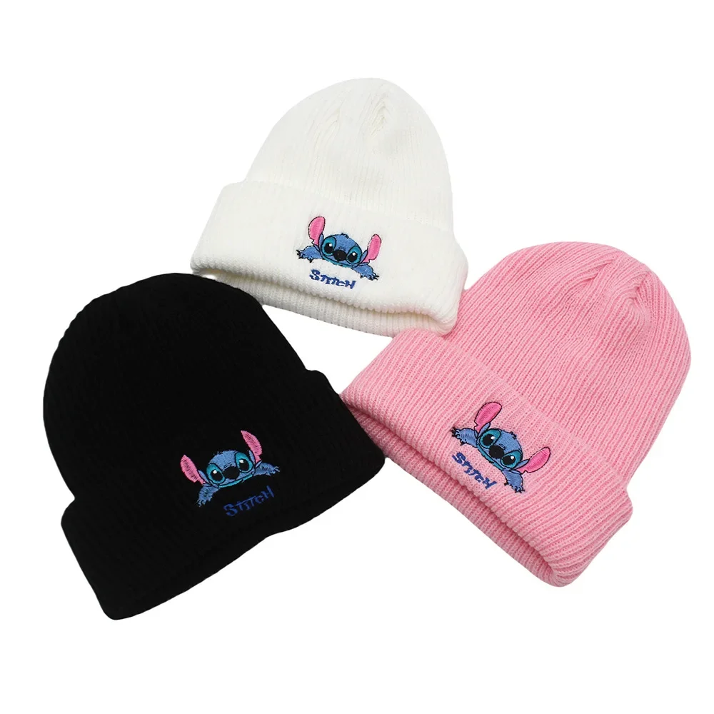 Stitch Knit Hat Cartoon Anime Embroidered Benie Cap Four Seasons Universal Cute Unisex Warm Stretchy Hats Outdoor Sports Hat