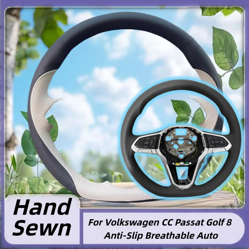 

Microfiber Leather Hand-Sewn Steering Wheel Cover For Volkswagen CC Passat Golf 8 Anti-Slip Breathable Auto Interior Accessory