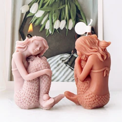 Emulation Hugging Leg Mermaid Candle Making Set Ponder Woman Human Body Soap Silicone Mold Birthday Party Cake Chocolate Decor