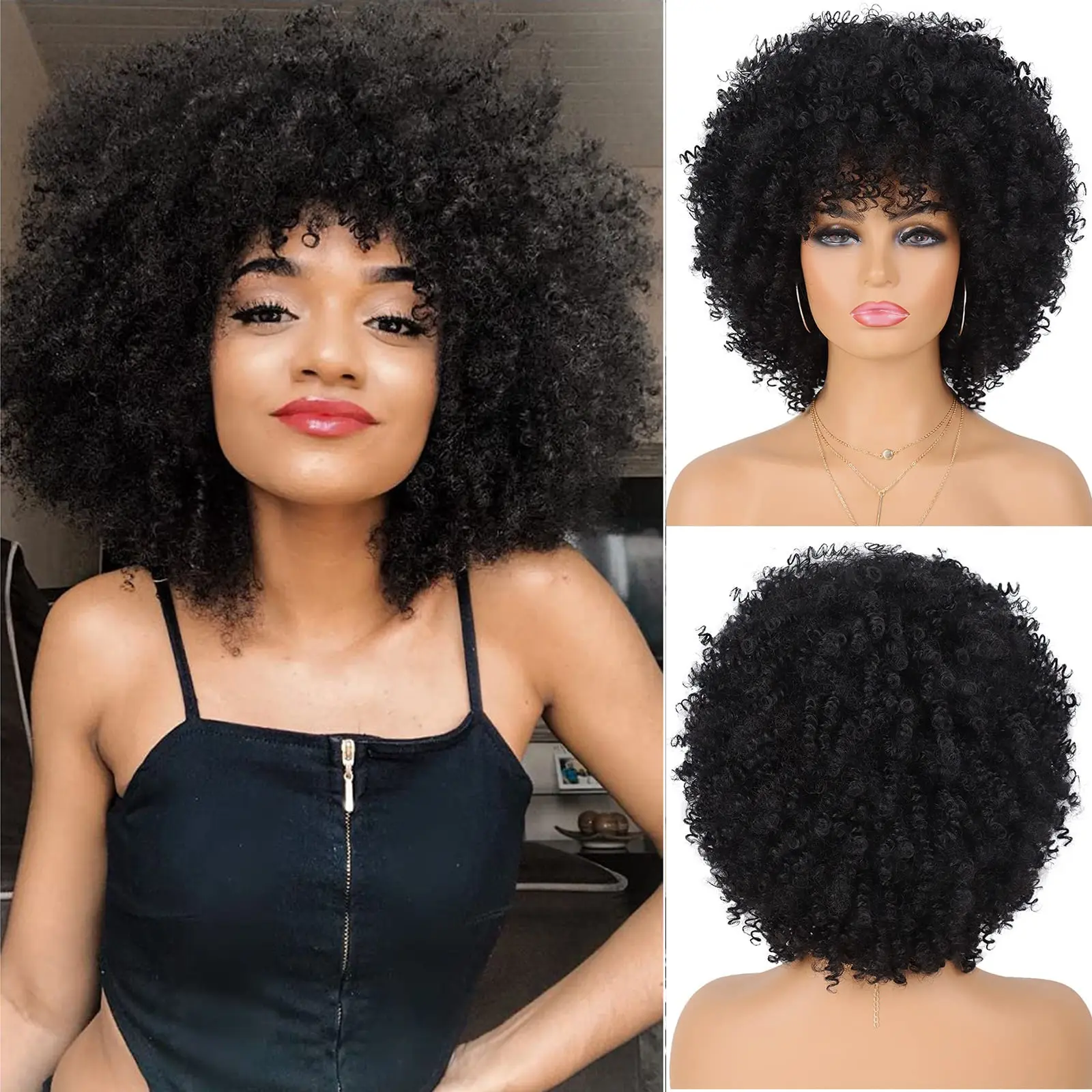 

Mix Honey Blonde Colored Short Afro Kinky Curly Wig With Bangs Drag Queen Heat Resistant Synthetic Full Machined Wig For Women