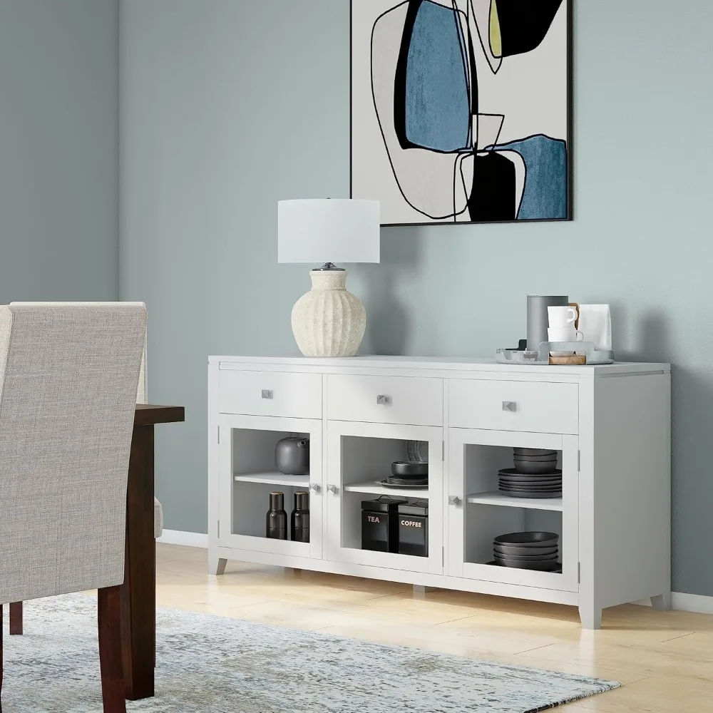 Kitchen Cabinets, WOOD 54 Inch Wide Contemporary Sideboard Buffet in White, for The Dining Room and Kitchen, Kitchen Cabinets