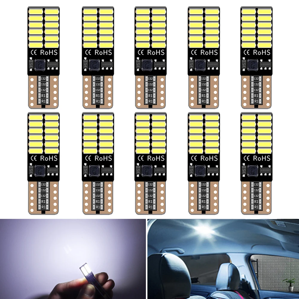 10PCS W5W T10 Led Bulbs Canbus 4014 SMD 6000K 168 194 Led 5w5 Car Interior Dome Reading License Plate Signal Light Side Lamp 12v