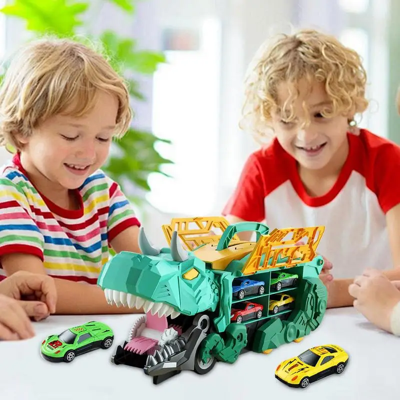 Transporte de coches de dinosaurio, juguetes para niños pequeños, camión portátil, coche de juguete, transportador de camiones, vehículos, juguetes, diseño de mango