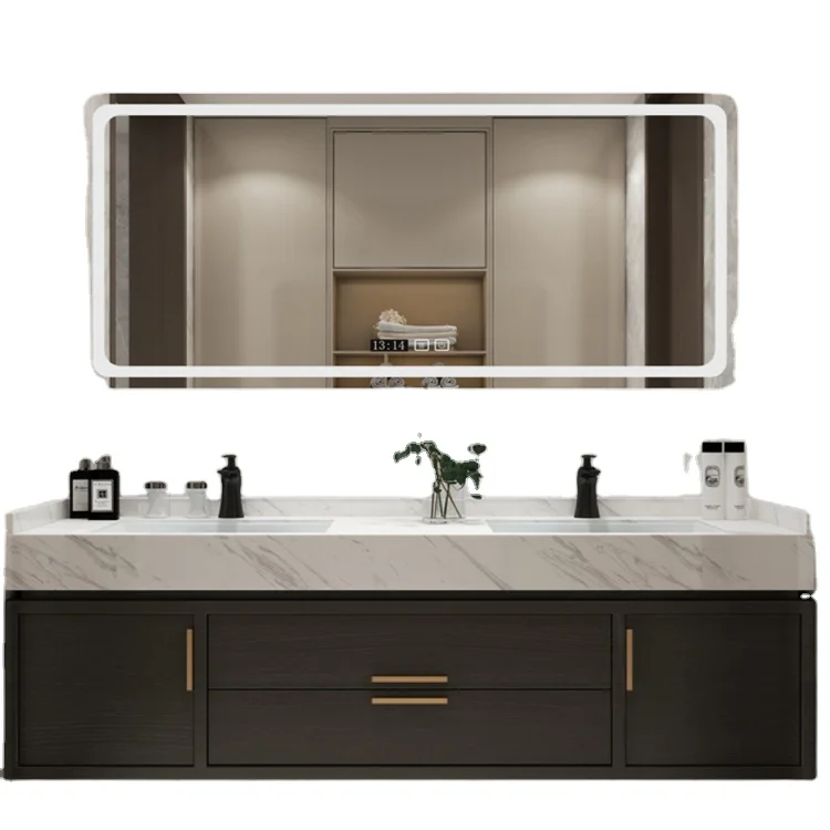 Luxury Bathroom Equipment Wall Hung Wooden Single Sink Bathroom Vanity Cabinet Set With Countertop