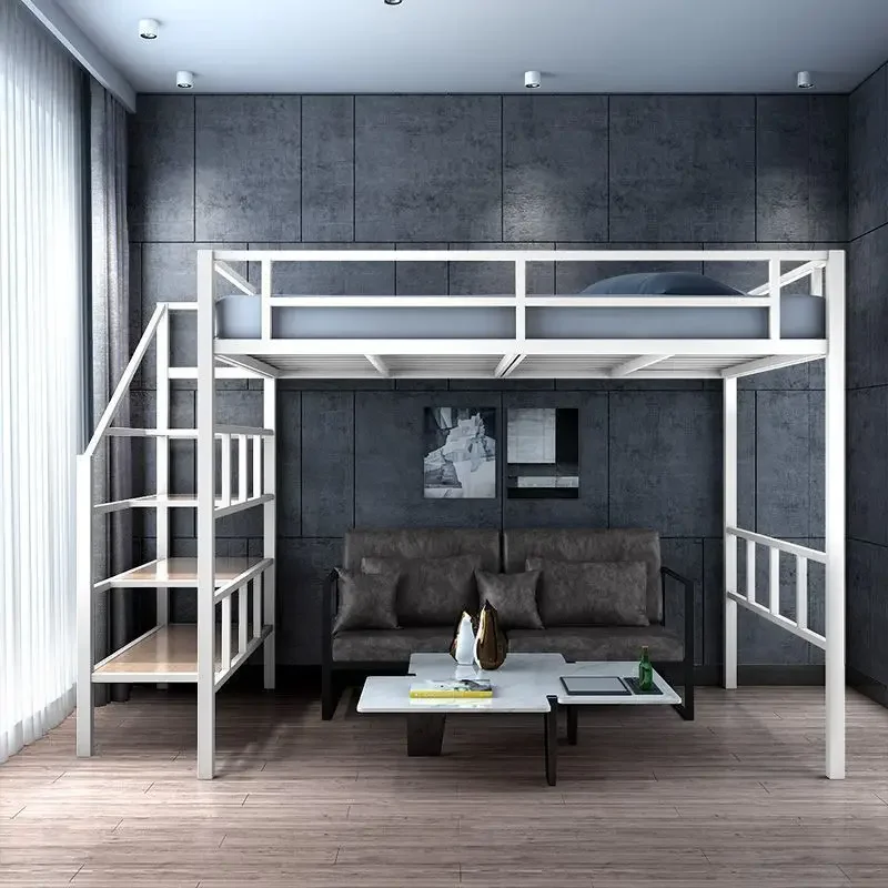Loft bed Small apartment space saving adult double bed Wrought iron Nordic hammock Double bed