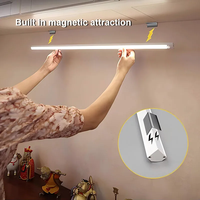 

Motion Sensor Cabinet LED Light 3 Colors Temperature Magnetic Type-C Rechargeable Battery Lamp for Kitchen Home Closet Wardrobe
