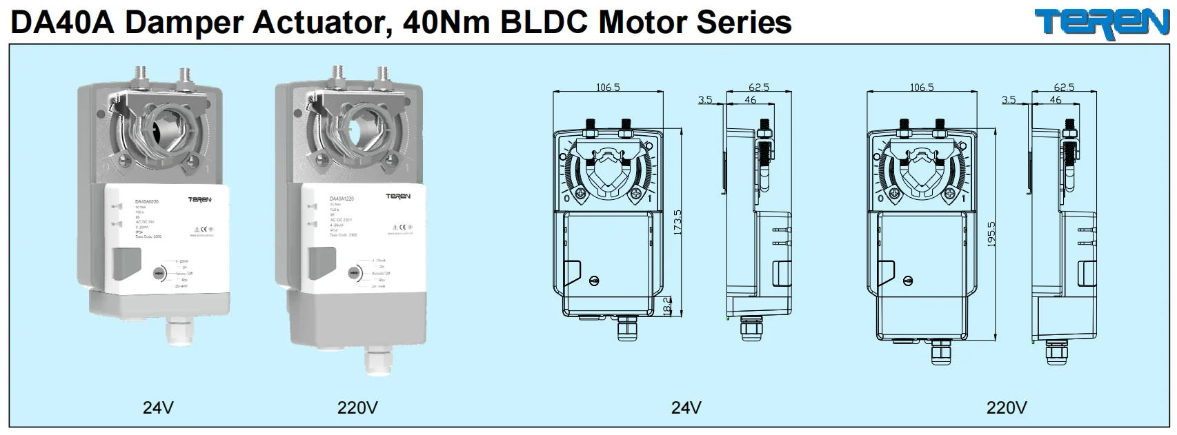 Atuador amortecedor elétrico 40Nm 24V 110/220V