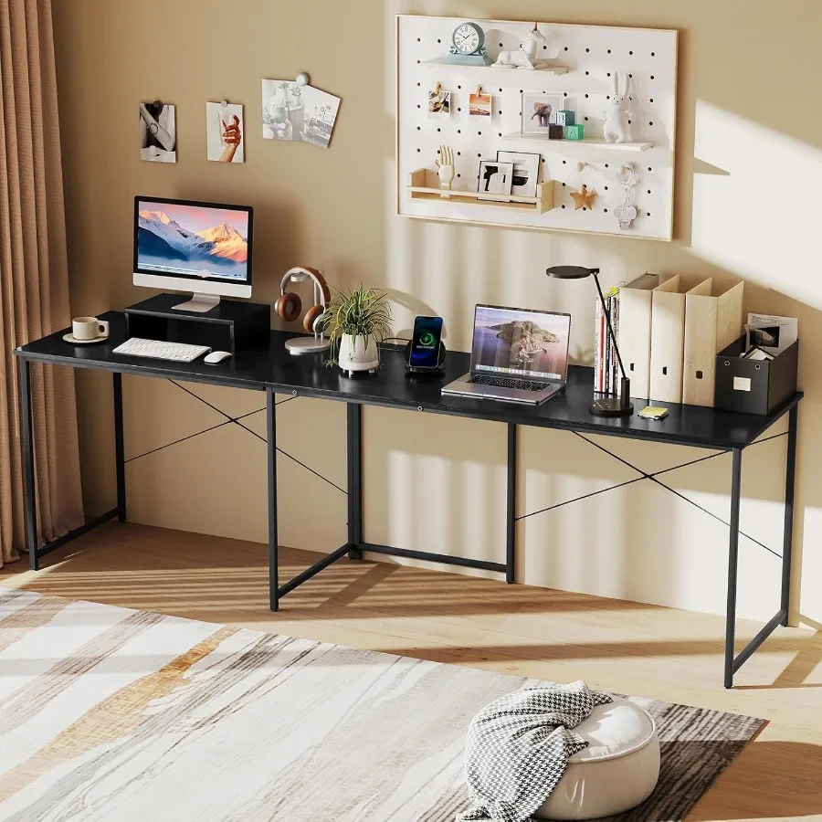 مكتب كمبيوتر على شكل حرف L مع منافذ طاقة مدمجة ومنافذ USB ومحطة عمل مزدوجة الاستخدام بطول 95 بوصة تتميز بشاشة قابلة للتعديل #5