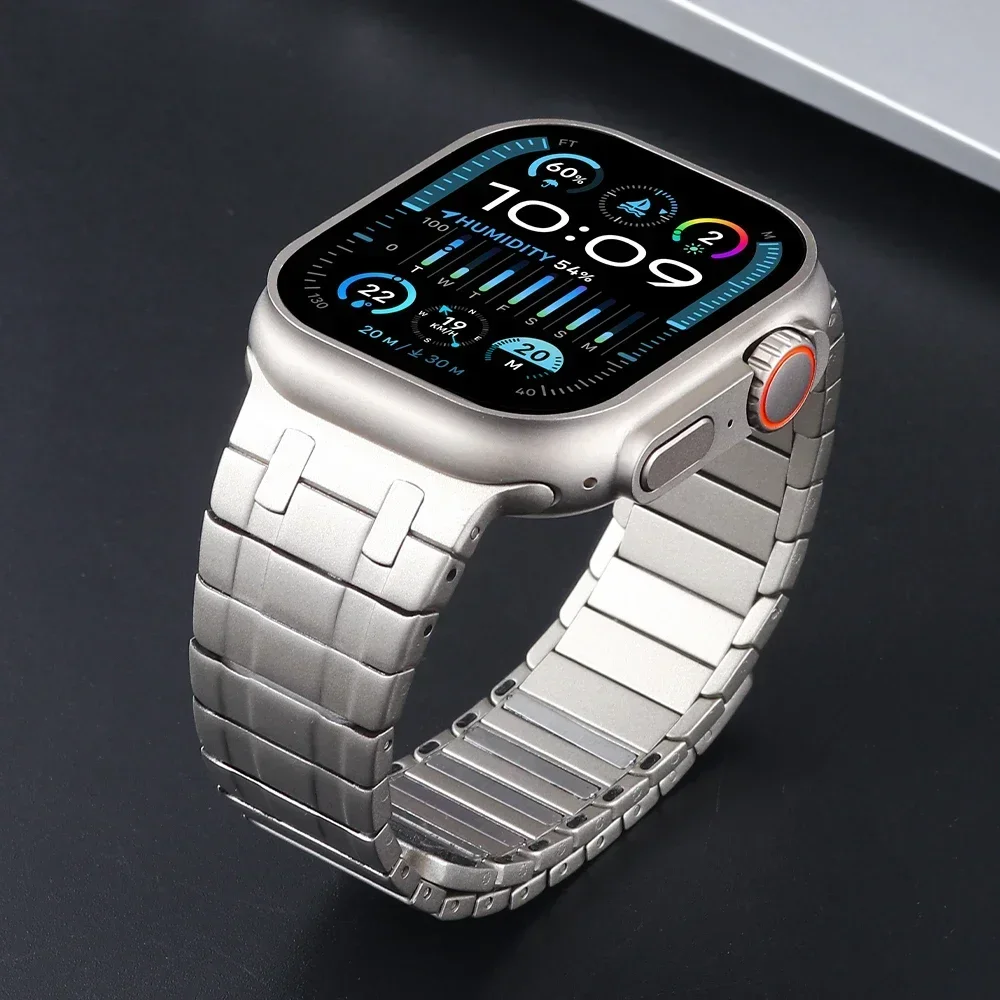 Men Stainless Steel Band for Apple Watch Ultra 1/2 49mm Iwatch Series 9 8 7 6 5 4 Se 45mm 44mm 42mm Titanium Color Link Bracelet