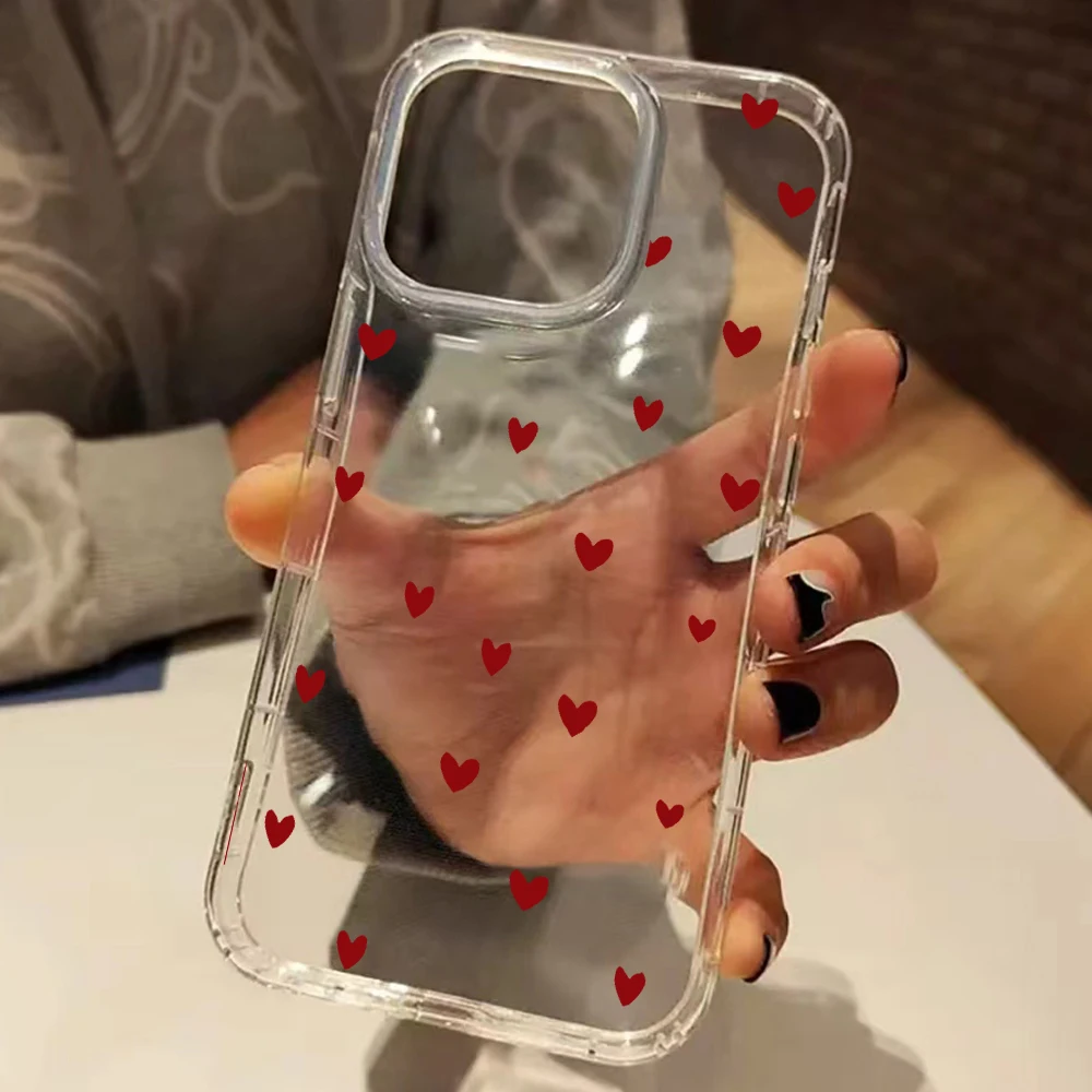 Cute Red Love Heart For iPhone 11 12 13 14 15 16 17 18 Pro Max TPU Soft Shell Airbag Shockproof Premium Phone Cover