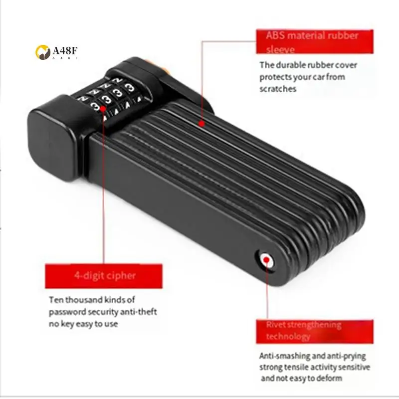

A48F-Велосипедный замок, Противоугонный складной замок, Четырехзначный замок с паролем, Складной замок для горного велосипеда, Портативный шарнирный замок