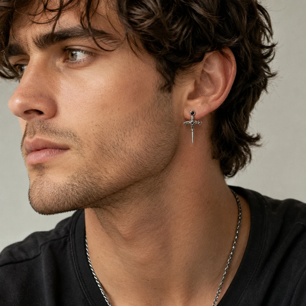 Ohr Studs Schwerter Europa Stil Vintage Fantasie Edlen Schmuck Für Frauen Männer Sommer Mystische Wirkung Geschenk 925 Sterling Silber – Detail 2