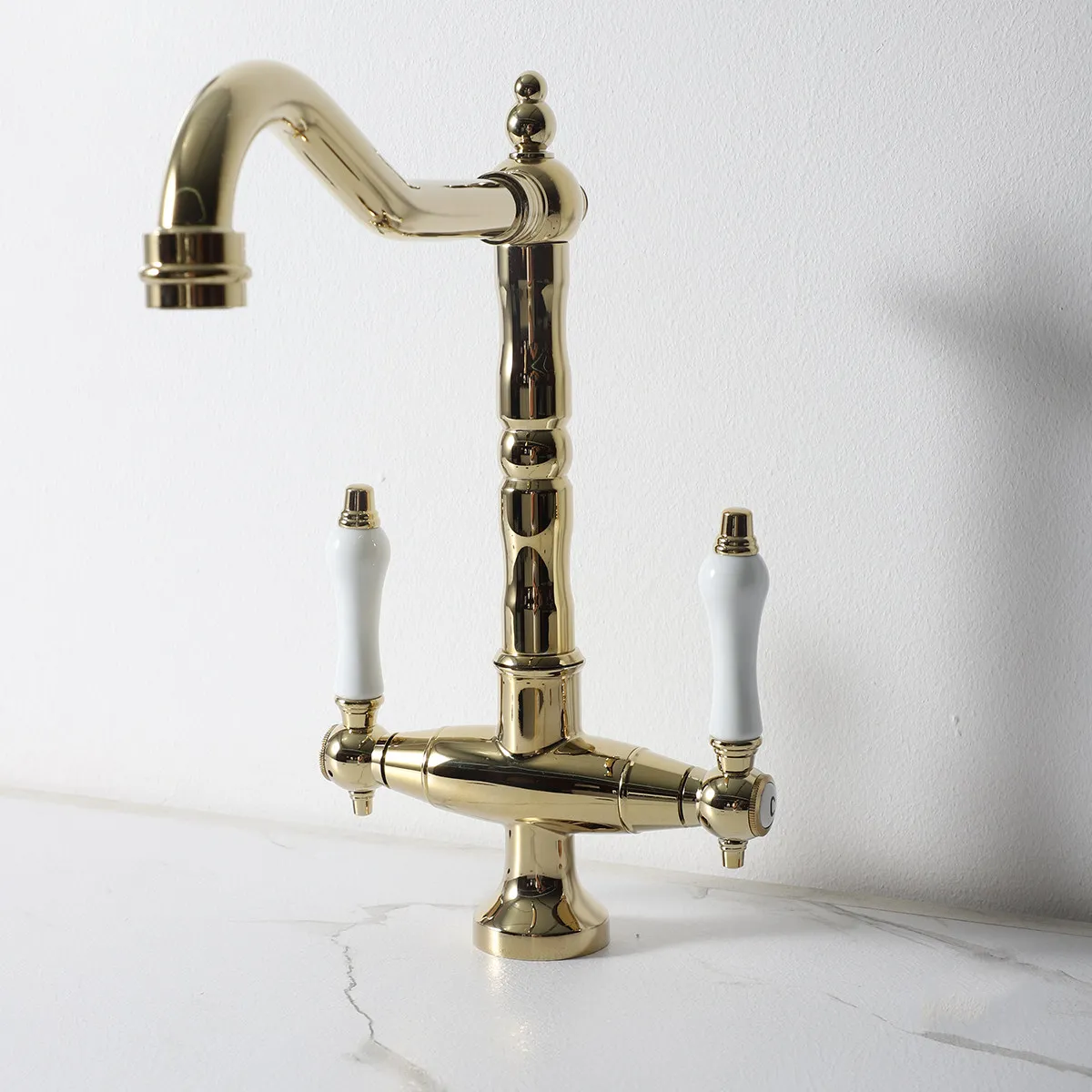 Nordic NP mouth ceramic double open handle, double hole British retro washbasin faucet