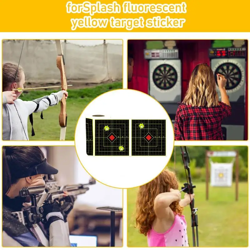 Gama de objetivos contra salpicaduras, 100 hojas, pegatinas de objetivo reactivas, portería contra salpicaduras de 6 pulgadas, ver fácilmente tus disparos, ráfaga fluorescente brillante