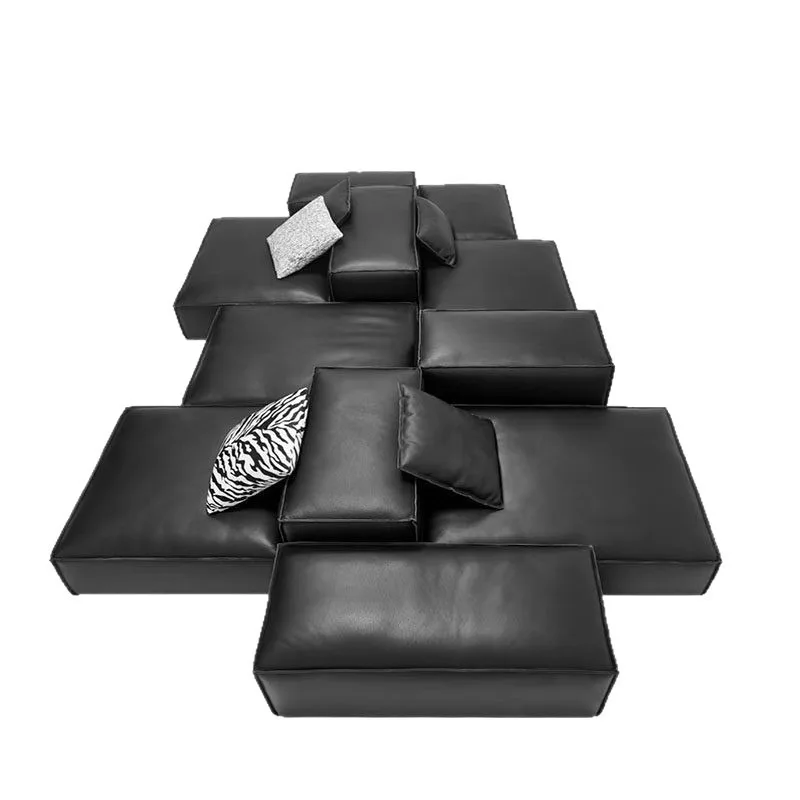 Italian minimalist double-sided seat black module, leather sofa designer modern light luxury combination