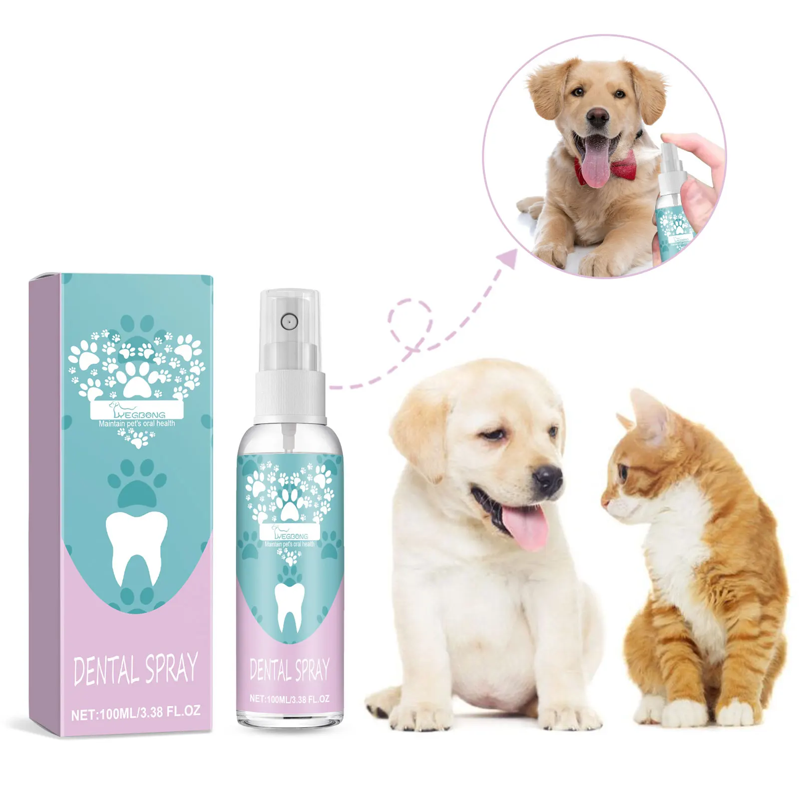 

Yegbong Dog Dental Care Spray Dental Tartar Cleaning Tooth Stain Removal Mouth Cleaning Deodorizer Pets Teeth Cleaning Liquid