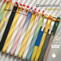 12pcs/set Parrot/Chick/Duck Neutral Pen Rotating Core 0.5mm Black Ink - Large Capacity Pen Cartoon Speed Drying Signature Pen