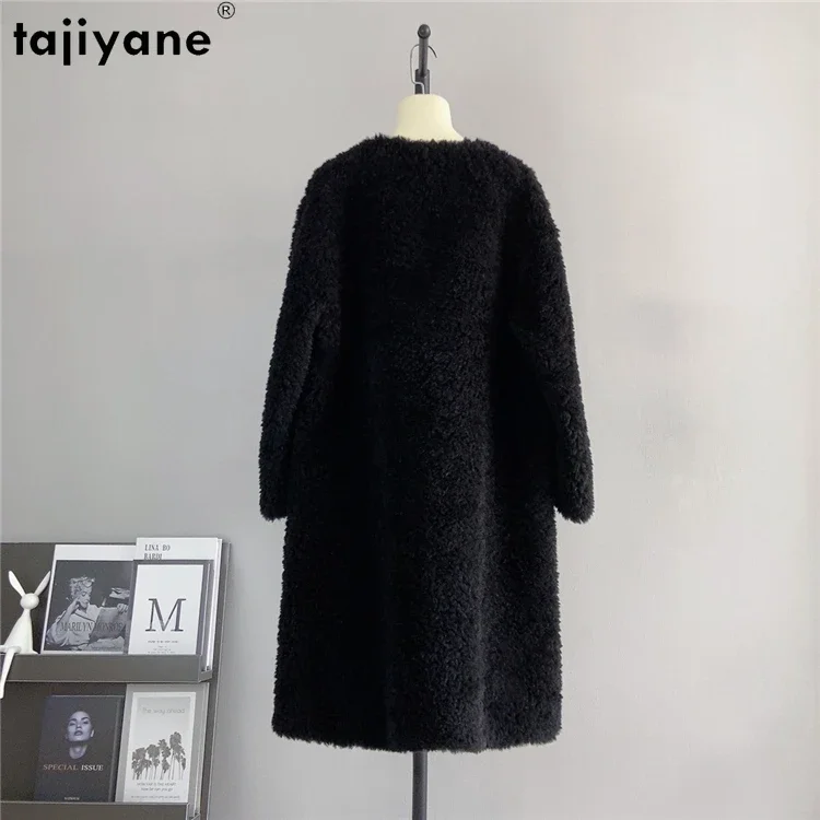 Tajiyane New 100% Wool Jackets for Women 2023 Autumn Winter Elegant Sheep Shearing Jacket Fashion Wool Coat Round Neck Fur Coats