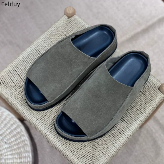 Genuine Leather Slippers For Men Slip on Flats Shoes Walking Shoes Men Half Slippers Comfortable Summer Casual Beach Sandals