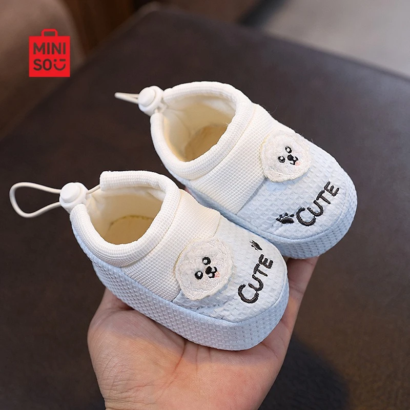 

Miniso 2025 Pre-Walker Shoes 6-12 Months, Non-Slip Soft Sole Stay-On Cloth Bottom Booties for Infants & 1 Year Olds
