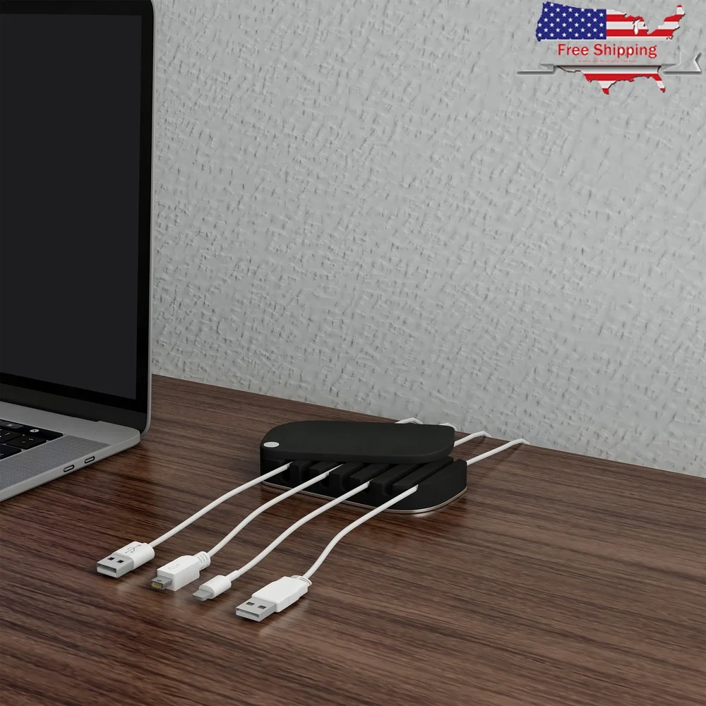 

Silicone Stainless Steel Simple Cord Cable Management Desk Organizer with 7 Slots Cords Black)