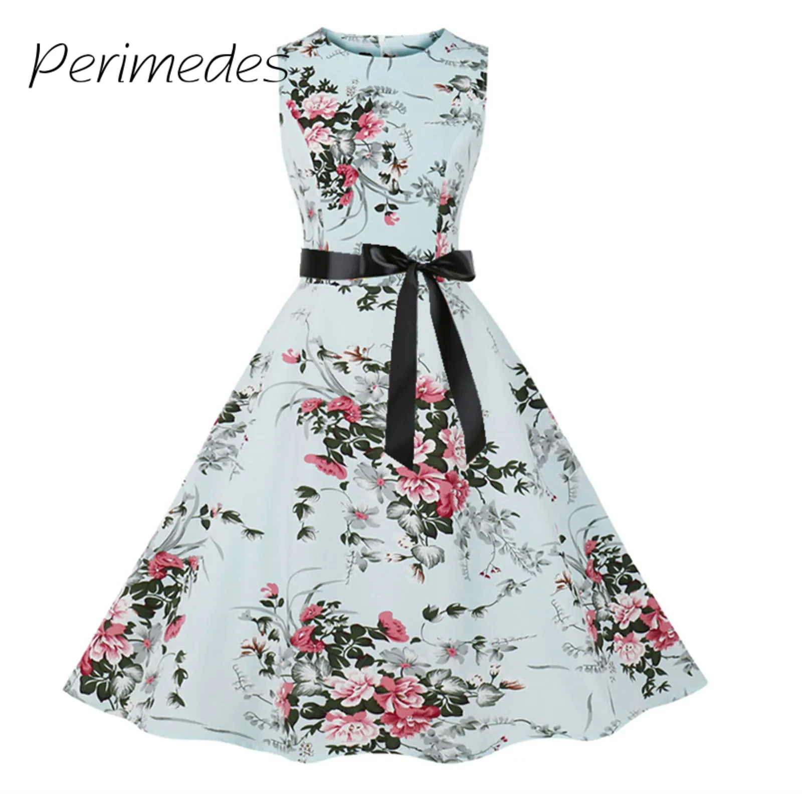 Vestidos Ladies Dress Fashionable Casual Slim Fit Flowers Printed Dress Back Zip Up Sleeveless Round Neck Dress 2024 Summer