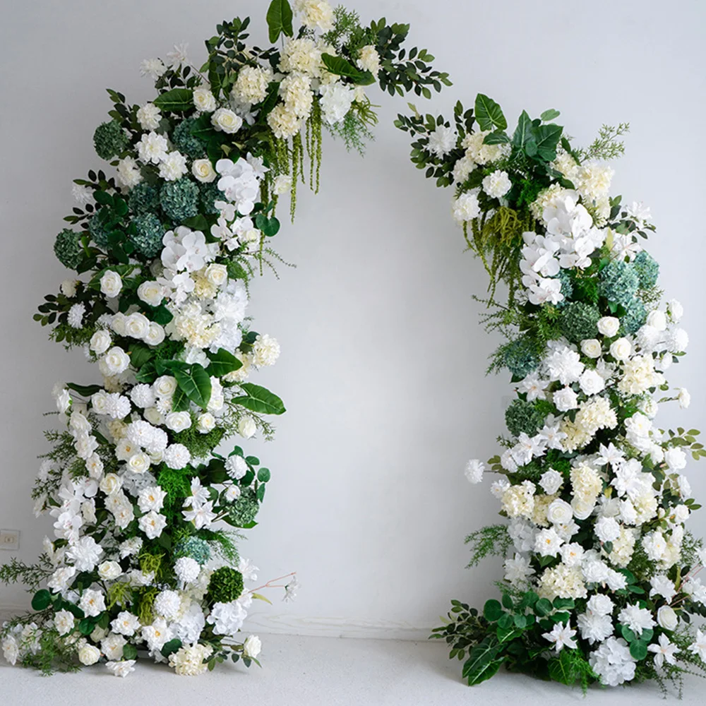 

Monet's Luxury White Rose Green Horn Arch Floral Plants Wedding Backdrop Artificial Flower Row Floral Arrangement Decoration