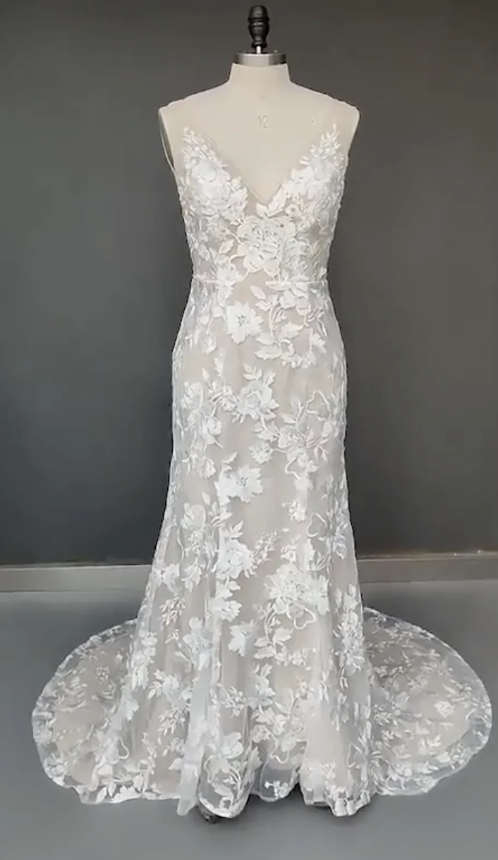 JIERUIZE Lace Appliques Luxury Boho Wedding Dresses Deep V-neck Backless Mermaid Bridal Gowns Court Train