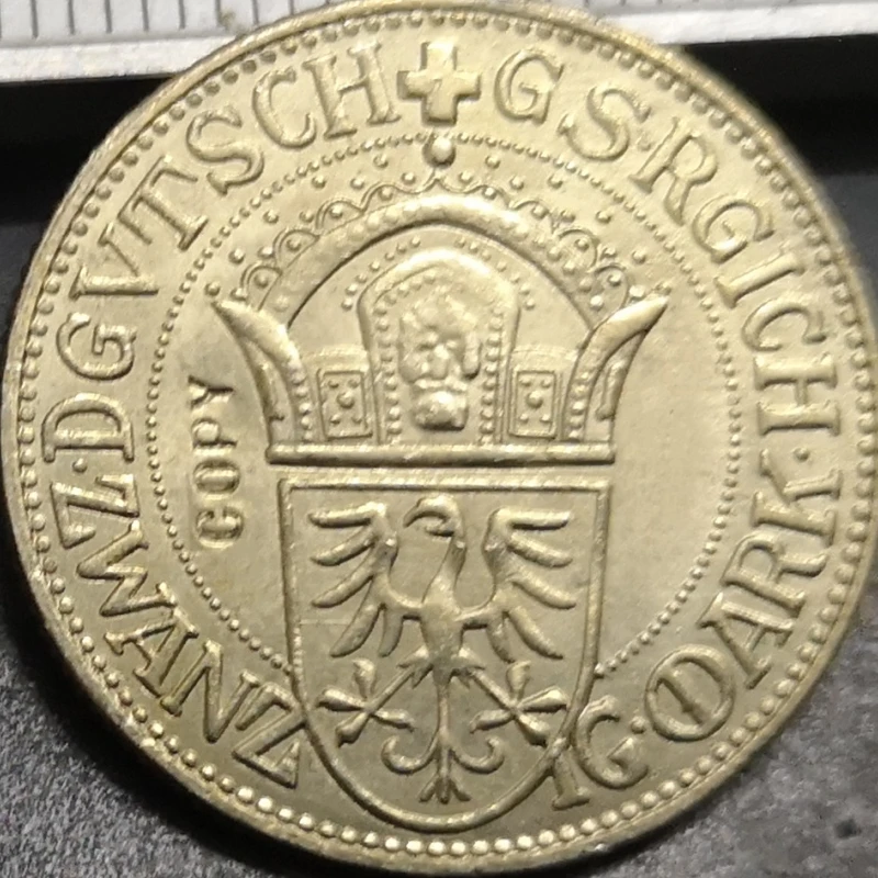 عملة نسخة ذهبية 20 نقطة من مدينة بريمن الهانزيتية المجانية 1907 #3