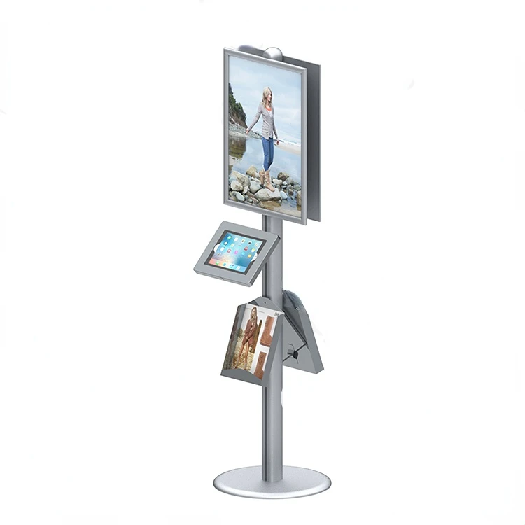 LSF04-C Modular Free Standing for iPad Kiosk Display Stand Floor Secure Case Tablet Enclosure Kiosk stand w Sign brochure holder