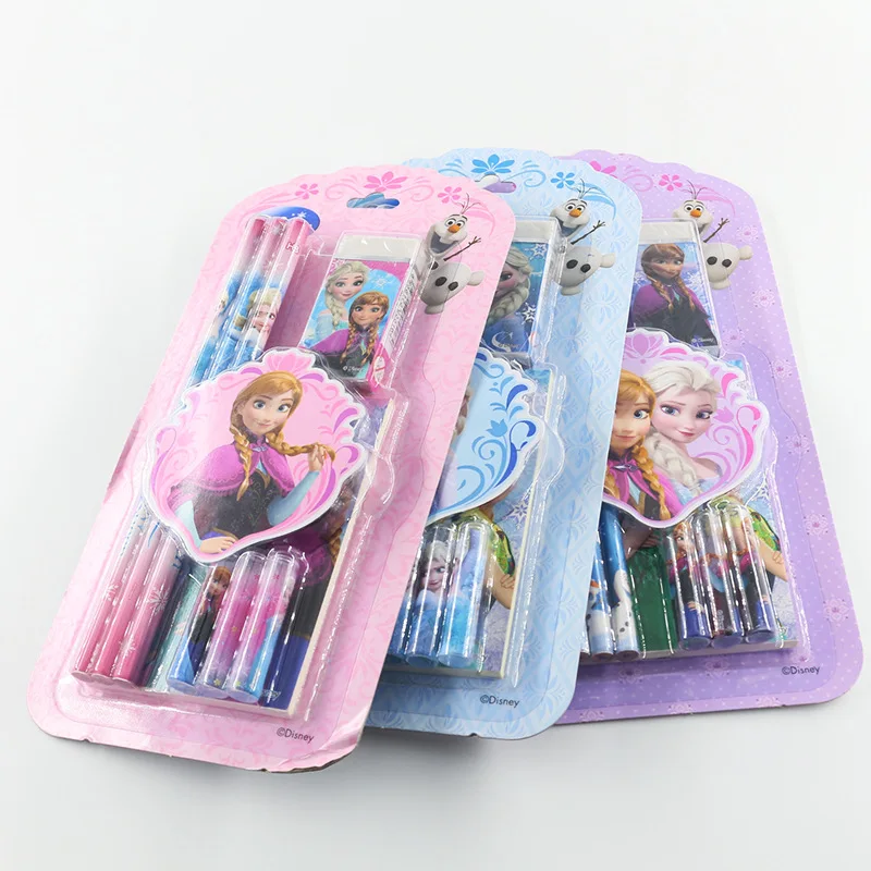 Disney  Frozen princess Anime Stationery Children Pencil Eraser Kids Stationery Set Kawaii Student Gilrs Boys Bags Birthday Gift