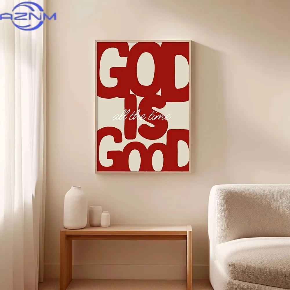 AZNM Modern,Retro Red God is Good Christian Quote Wall Art Print Canvas Painting Poster Picture For Bedroom,Living Room Home Dec