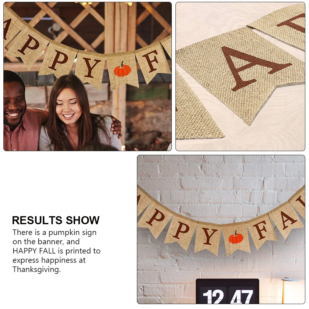 

Happy Fall Linen Banner Autumn Pumpkin Garland 2m Harvest Bunting Thanksgiving Day Party Home Indoor Outdoor Decoration