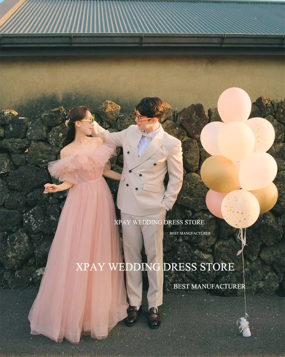 XPAY Elegant Blush Pink Korea A Line Evening Dresses Spaghetti Straps Sweetheart Prom Wedding Photos Shoot Custom Party Gowns